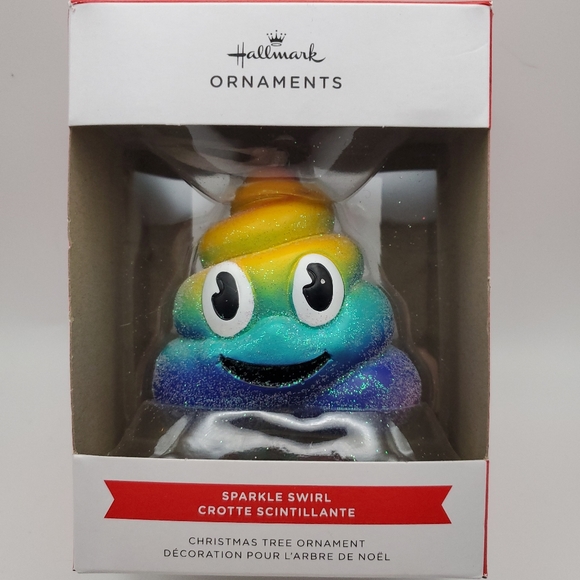 Hallmark Sparkle Swirl Rainbow Poop Emoji Christmas Tree Ornament Decor 2021 NIB - Picture 5 of 5